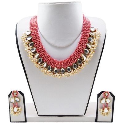 Rosy Pink Designer Jeko Moti Necklace