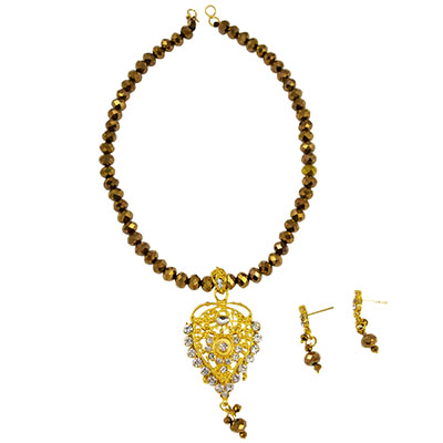 Brown Crystal Beads Gold Pendant Designer Necklace