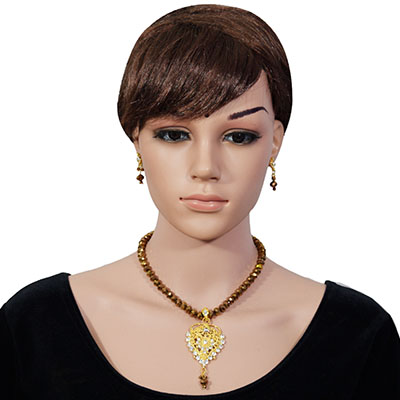 Brown Crystal Beads Gold Pendant Designer Necklace