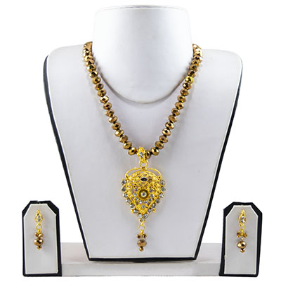 Brown Crystal Beads Gold Pendant Designer Necklace