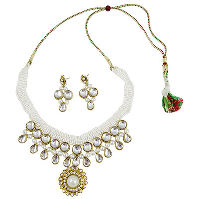White Jeko Moti Pearls Kundan Necklace