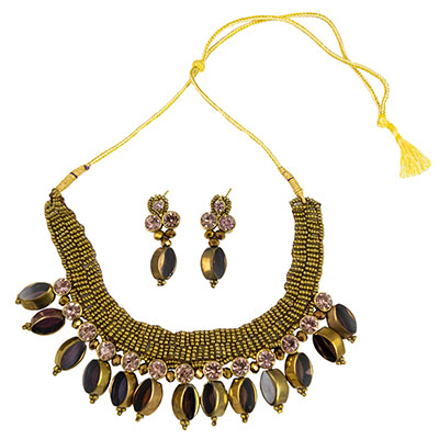 Copper Jeko Moti Kundan Necklace Set