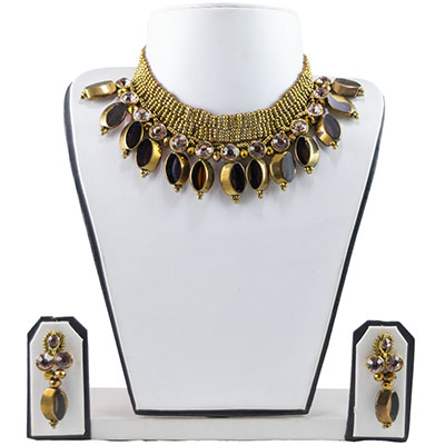 Copper Jeko Moti Kundan Necklace Set