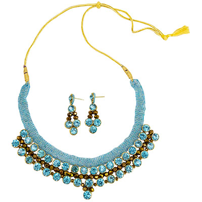 Sky Blue Jeko Moti Kundan Handmade Necklace Set