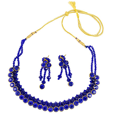 Blue Crystal Beads Kundan Necklace