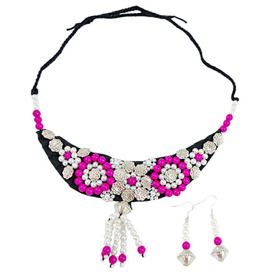 Pink White Beads Choker Necklace for Chaniya Choli