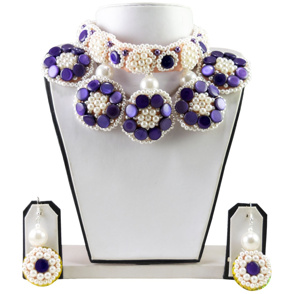 Blue Off White Button Beads Handmade Necklace