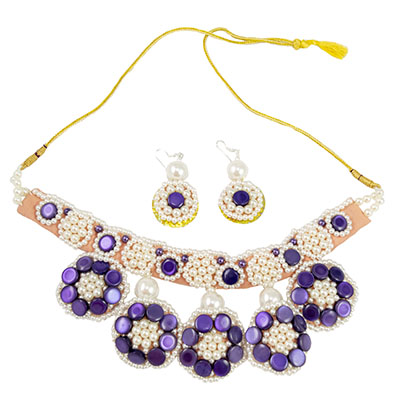 Blue Off White Button Beads Handmade Necklace