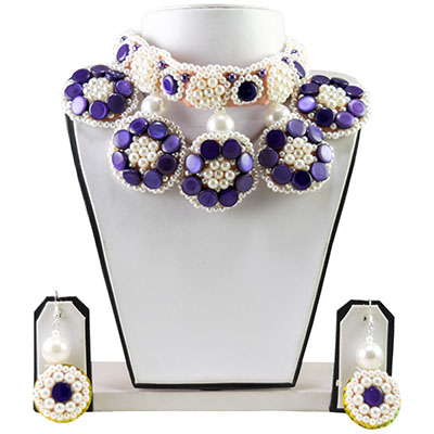 Blue Off White Button Beads Handmade Necklace