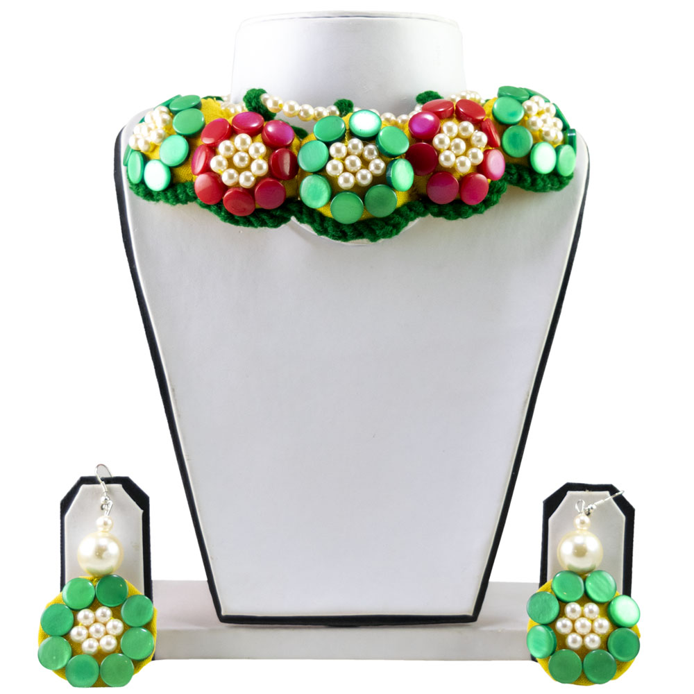 Red Green Button Beads Designer Necklace