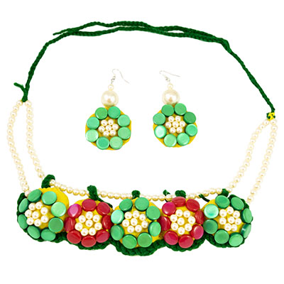 Red Green Button Beads Designer Necklace
