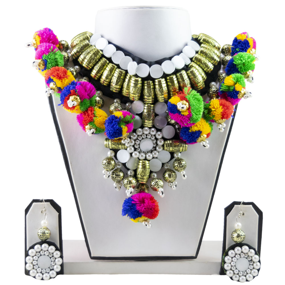 Pom Pom Balls Designer Necklace set for Navratri