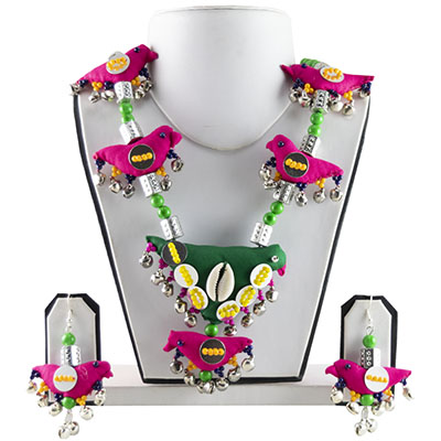 Parrot Style Pink and Green Designer Necklace