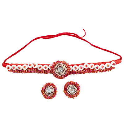 White Button Red Jeko Moti Necklace Set