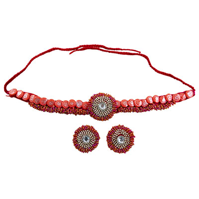 Red Button Jeko Moti Necklace set