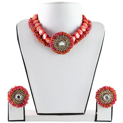 Red Button Jeko Moti Necklace set