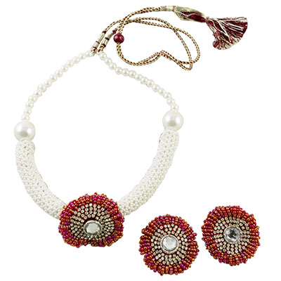 White and Red Jeko Moti Necklace