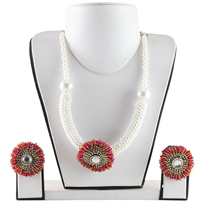 White and Red Jeko Moti Necklace