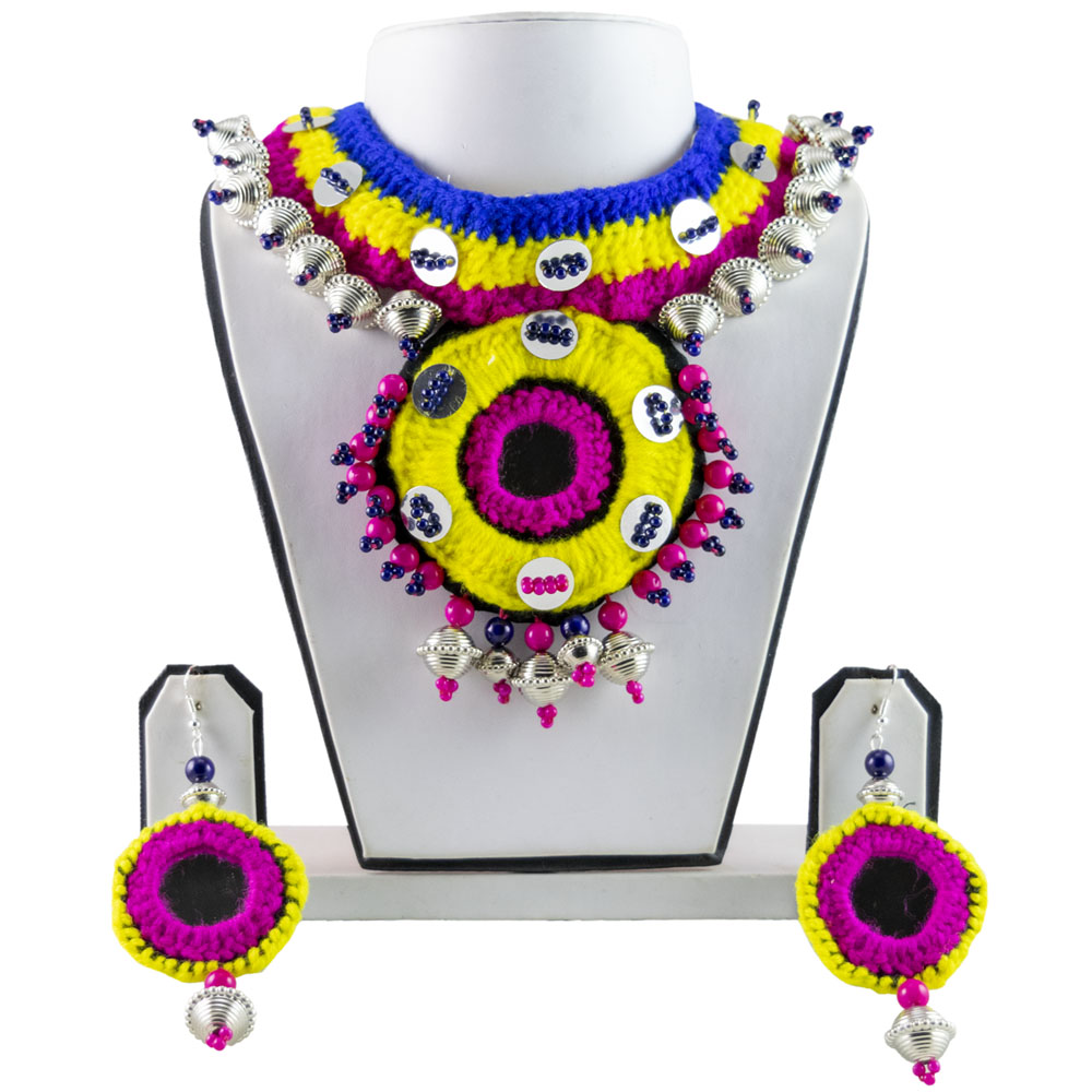 Woolen Threads Designer Beads Handmade Necklace for Navratri