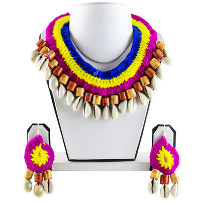 Woolen Threads Sea Shell Designer Necklace for Navratri