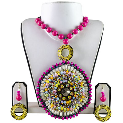 Pink Beads Jeko Moti Designer Handmade Necklace for Navratri