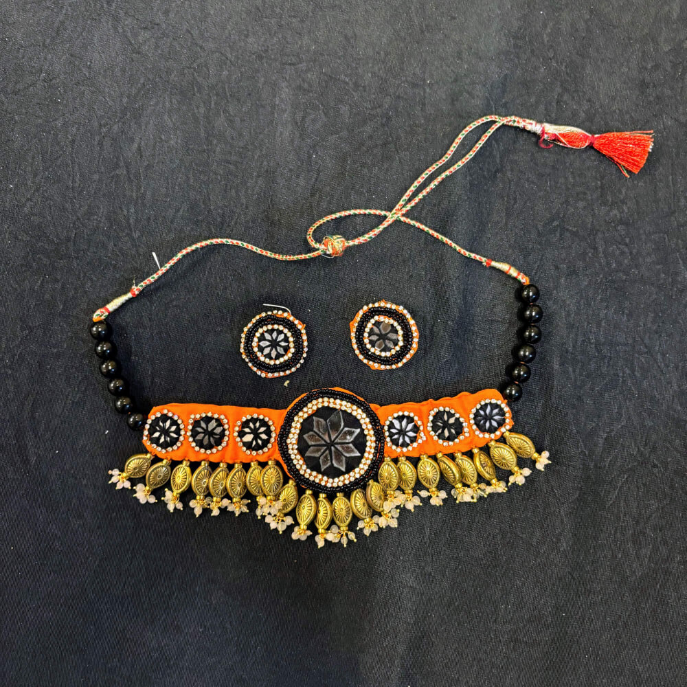 Orange Black Beads Necklace for Chaniya Choli