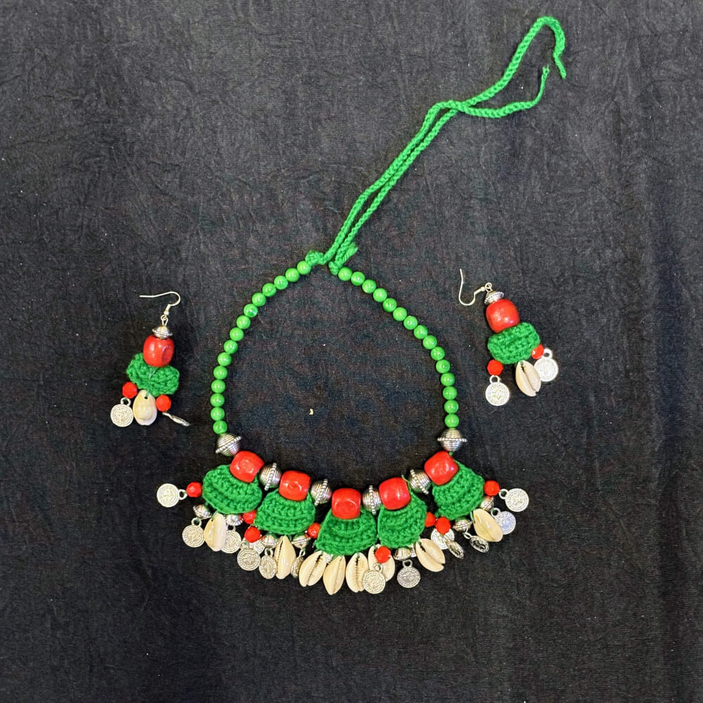 Green & Pink Beads Necklace for Chaniya Choli