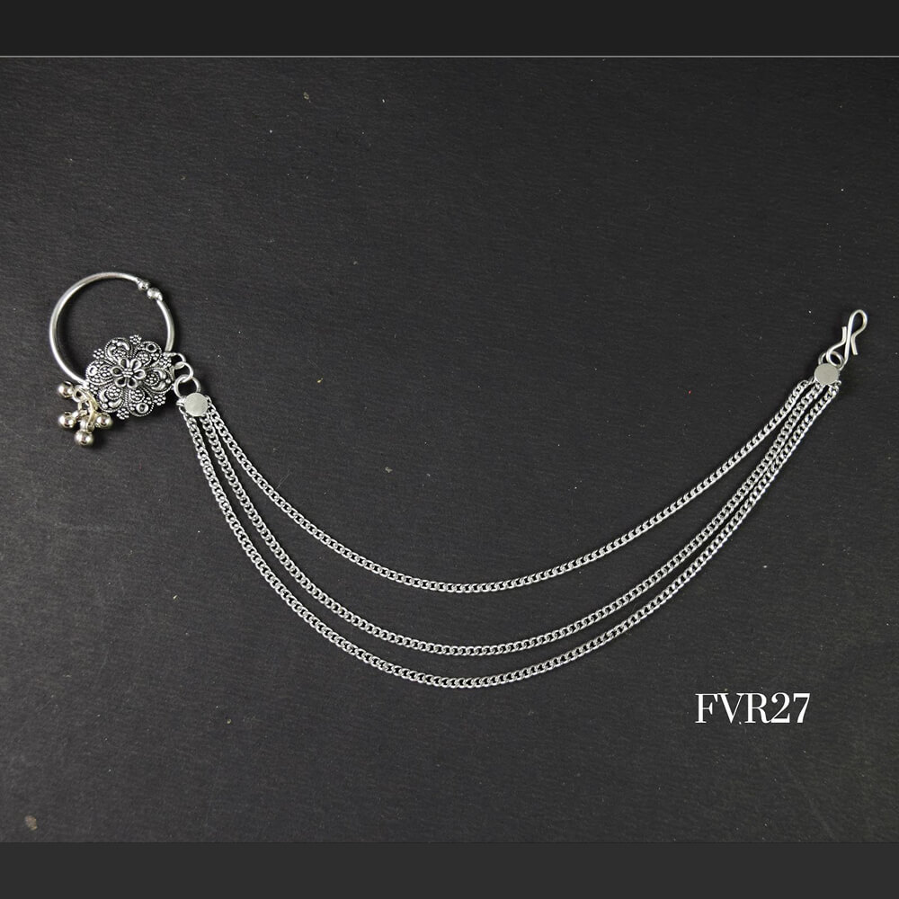 Oxidised Nath with Attached Chain for Girls and Women