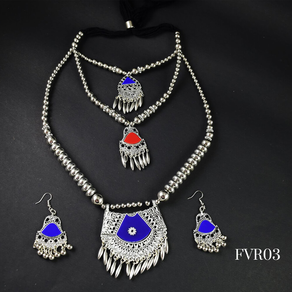 Silver Oxidised Necklace Set