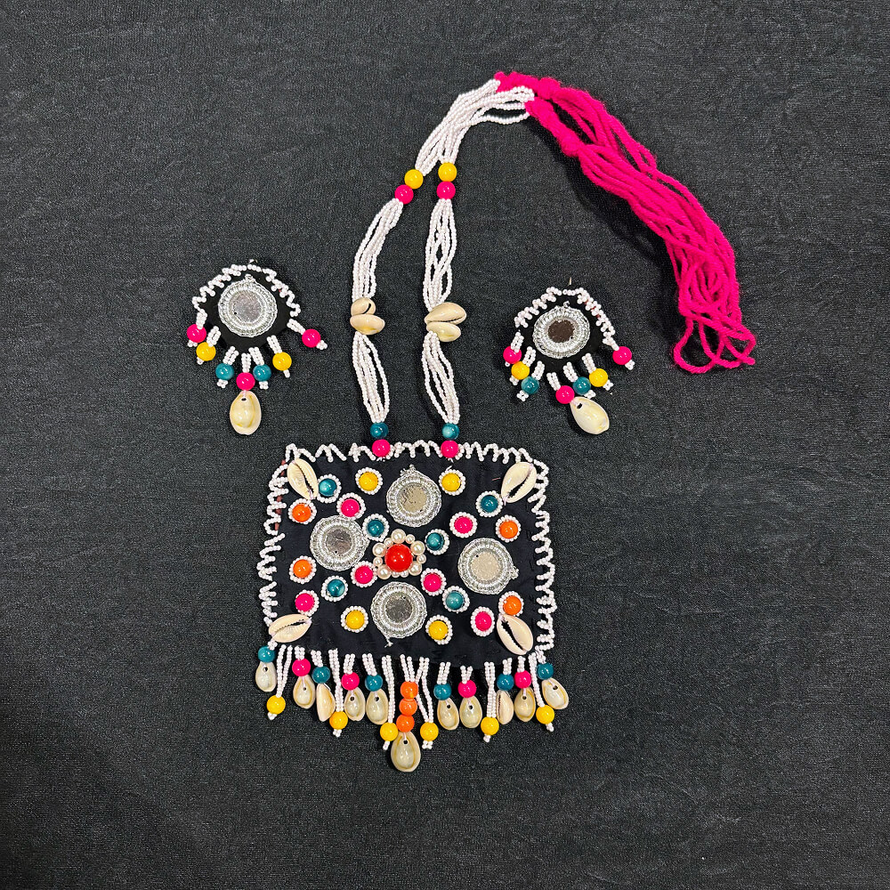 Handmade Mirror Work Beaded Necklace & Earrings Set