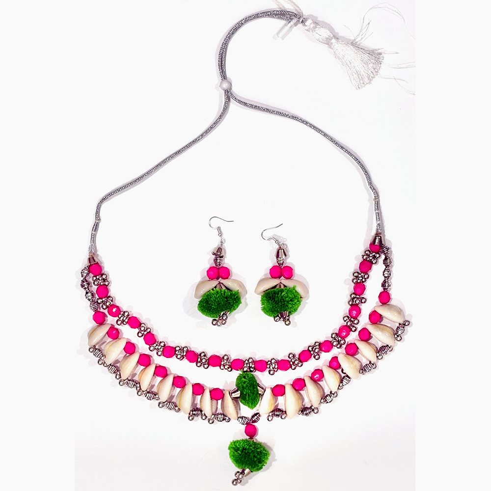 Pink Beads Designer Sea Shell Necklace