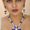 Beautiful Girl Wearing Blue White Beads Kundan Necklace Set