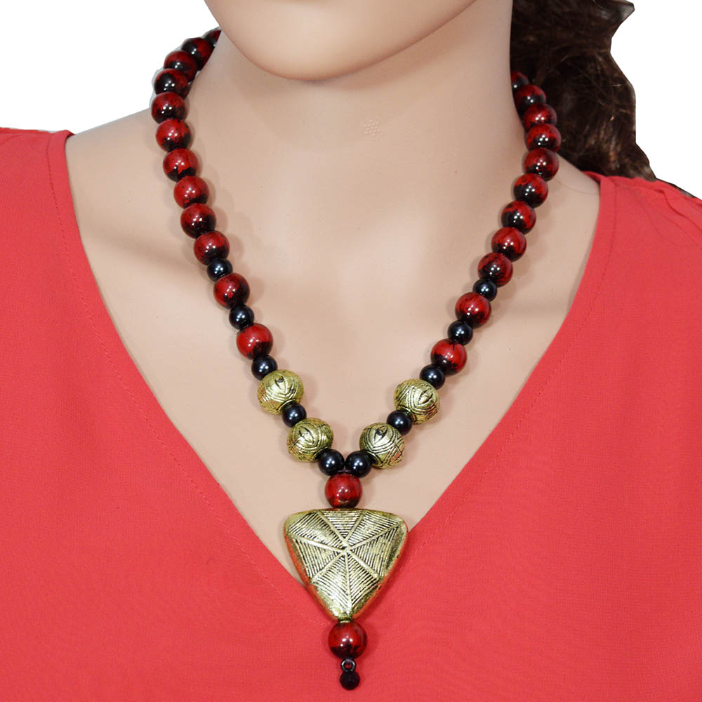 RED BLACK WHITE - continuous faceted beads rope necklace – Ima Earth Jewelry