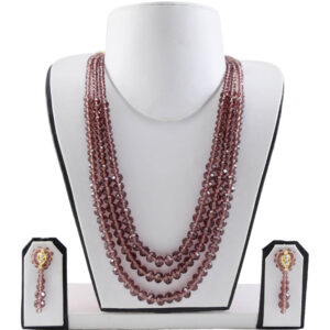 Brown Crystal Beads 3 Row Necklace