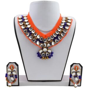 Blue & Orange Jeko Moti Designer Necklace