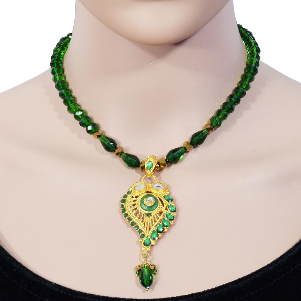 Gold & Green Crystal Cross Necklace | Classy Women Collection
