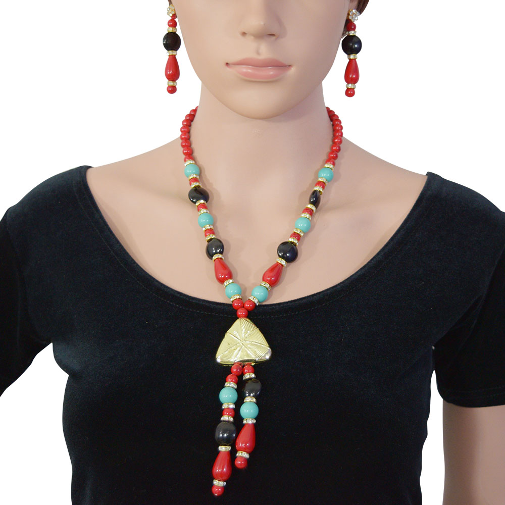 Buy Western Multi colour Glass Bead Necklace Set 690224 | Kanhai Jewels
