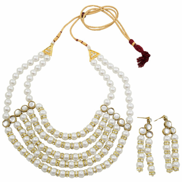 Off-White Pearls Diamond Rings Multi Row Necklace