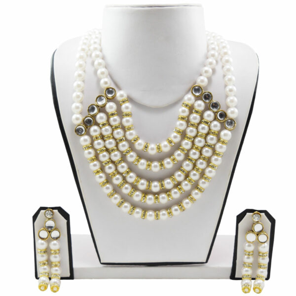 Off-White Pearls Diamond Rings Multi Row Necklace on Dummy