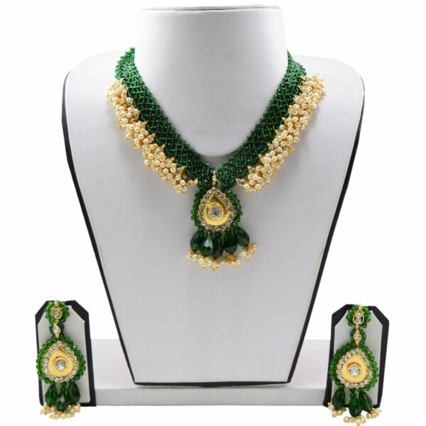 Green Jeko Moti Designer Handmade Necklace on Dummy