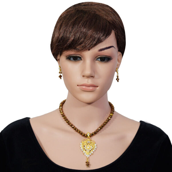 Brown Crystal Beads Gold Pendant Designer Necklace on dummy