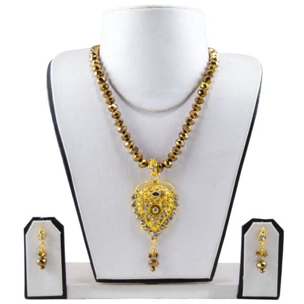 Brown Crystal Beads Gold Pendant Designer Necklace on dummy