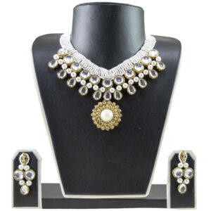 White Jeko Moti Pearls Kundan Necklace