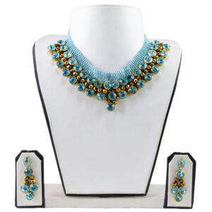 Sky Blue Jeko Moti Kundan Handmade Necklace Set