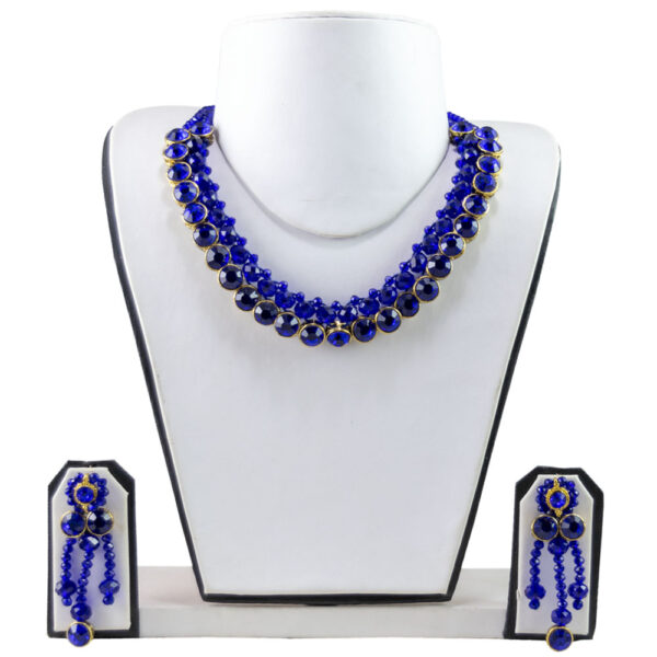 Blue Crystal Beads Kundan Necklace on Dummy