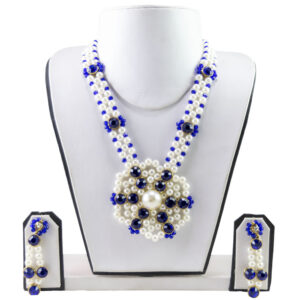 Blue White Beads Kundan Necklace Set