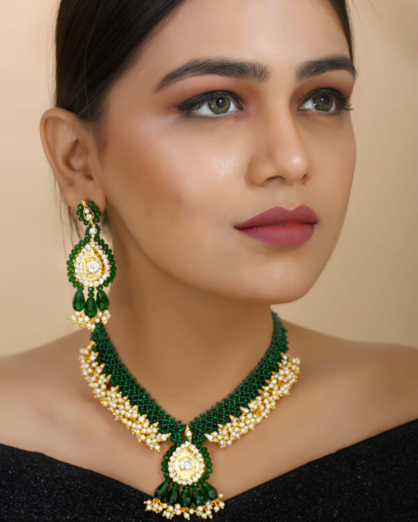 Beautiful Girl Wearing Green Jeko Moti Designer Handmade Necklace