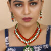 Beautiful Girl Orange, Green & Copper Crystal Beads Kundan Necklace Set for Women