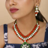 Beautiful Girl Orange, Green & Copper Crystal Beads Kundan Necklace Set for Women