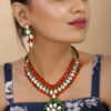 Beautiful Girl Orange, Green & Copper Crystal Beads Kundan Necklace Set for Women